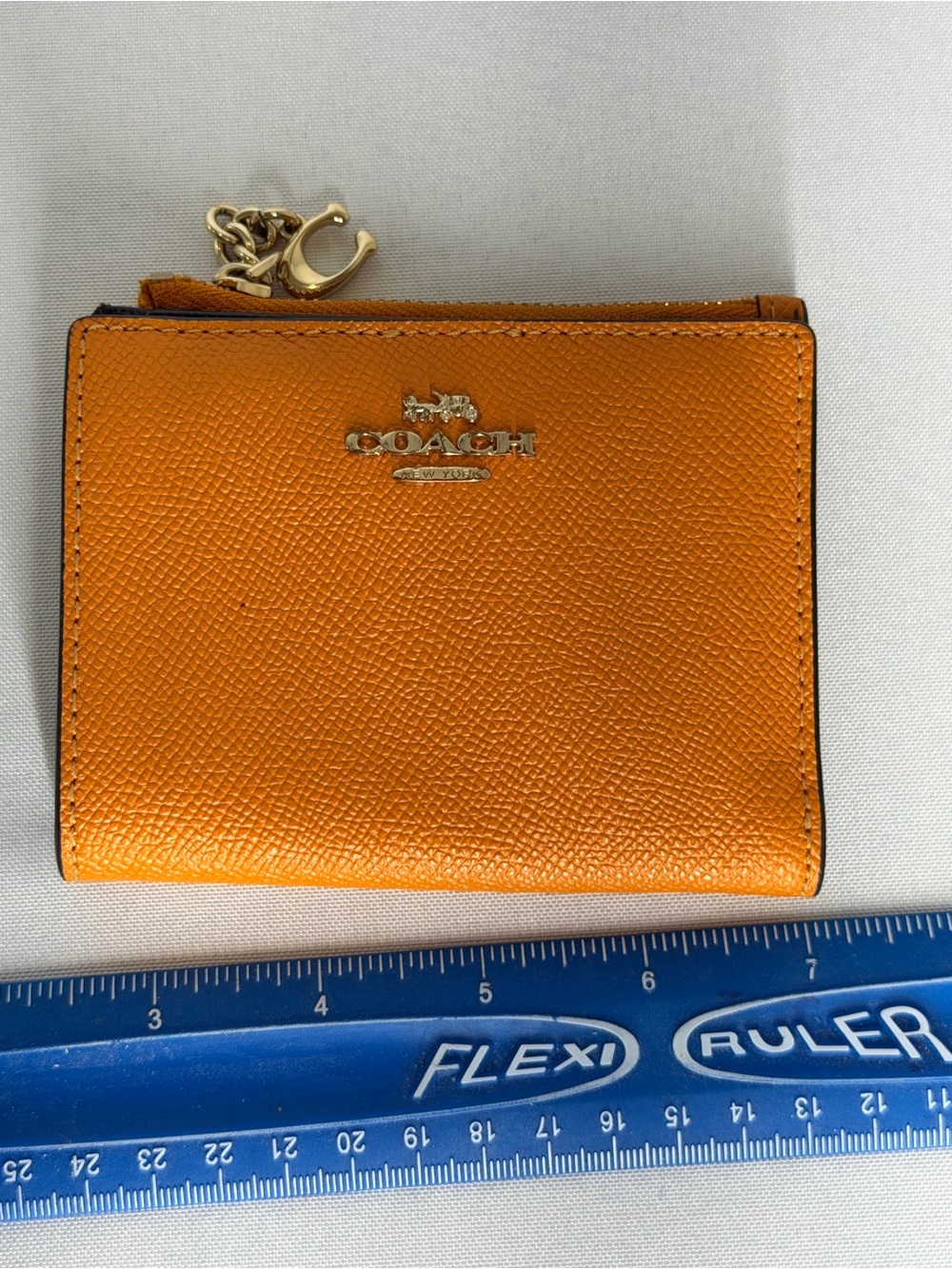 Coach Orange Saffiano Leather Compact Wallet with Gold Hardware
